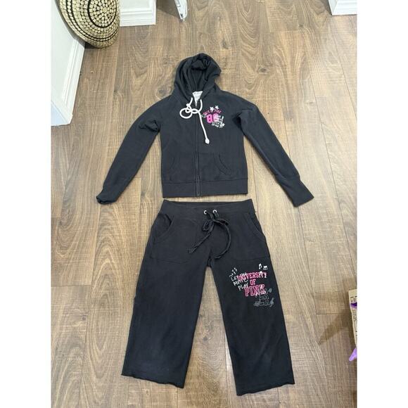 Victoria Secret Pink Rare Vintage Sweatsuit University Of Pink Crop Pants XS - Picture 4 of 11